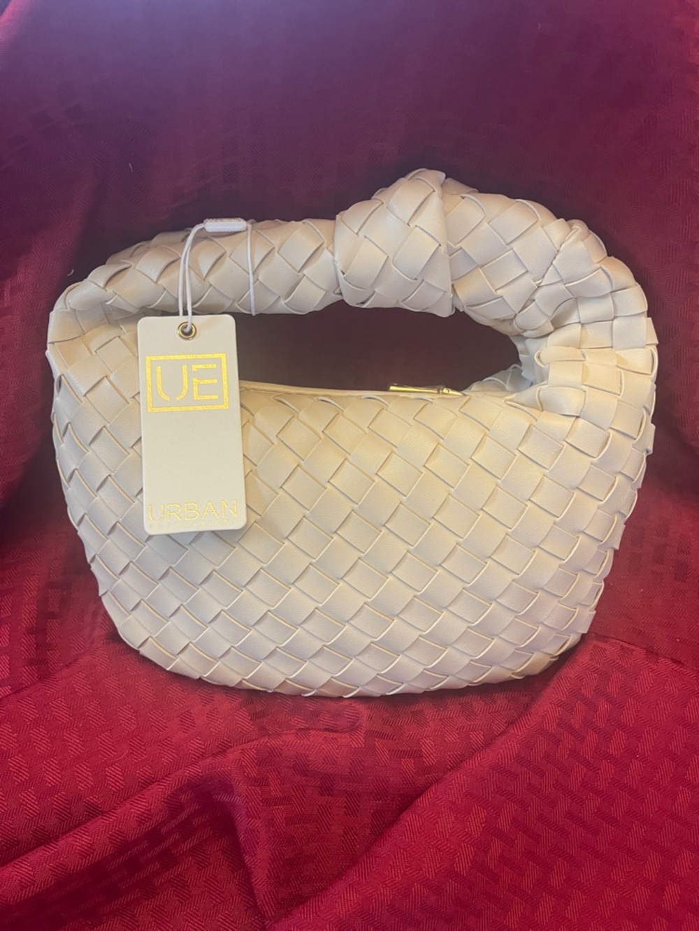 Urban Expressions Cream Woven Knot-Top Mini Bag